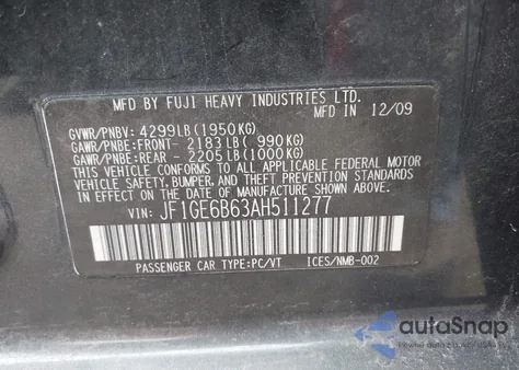 2010 Subaru Impreza 2.5I Premium из США, поврежденный, VIN JF1GE6B63AH511277